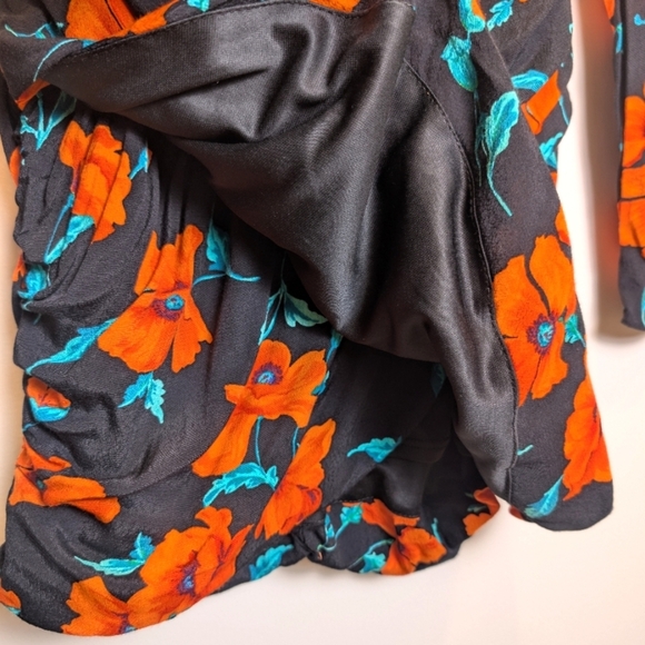 Zara Black Orange Floral Open Back Mini Dress Long Sleeve Date Night Size Small - Picture 6 of 10